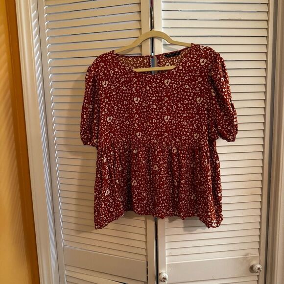 SHEIN pumpkin Blouse Short Sleeve Relaxed Fit - Picture 1 of 12